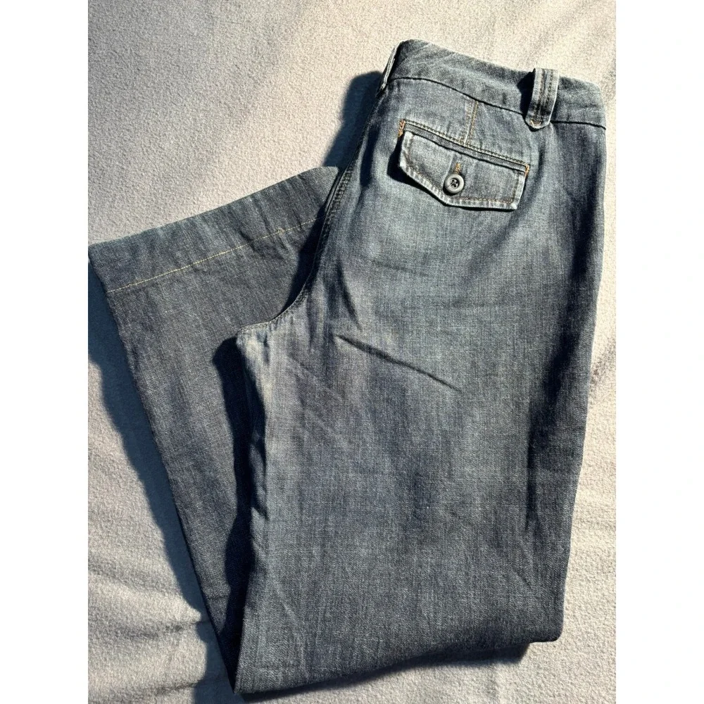 Ann Taylor Loft Trouser Style Jeans Pants Women's 8P Blue Wide Leg Mid Rise